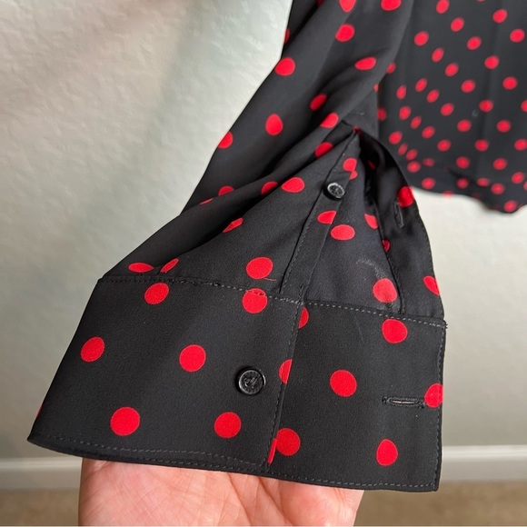 BNWOT Express Black and Red Polka Dot Button Down Blouse - Picture 7 of 7
